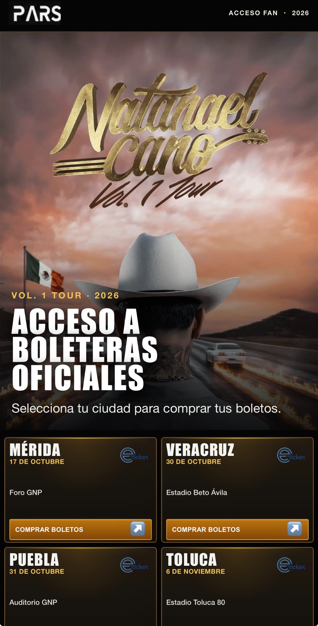 Acceso a boleteras oficiales de Natanael Cano